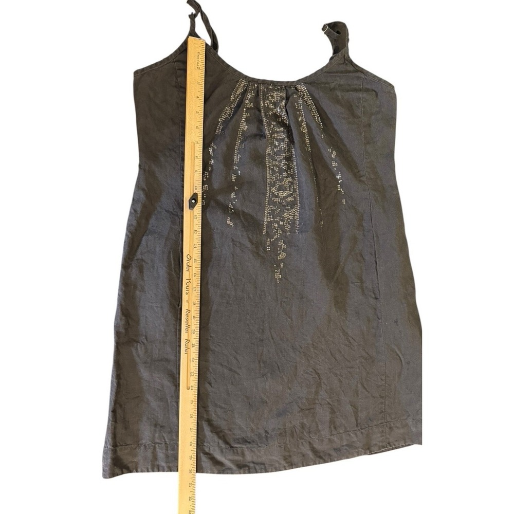 Eileen Fisher Beaded Cami Dress M Gray Sleeveless Linen Layering Organic Capsule - Picture 7 of 9